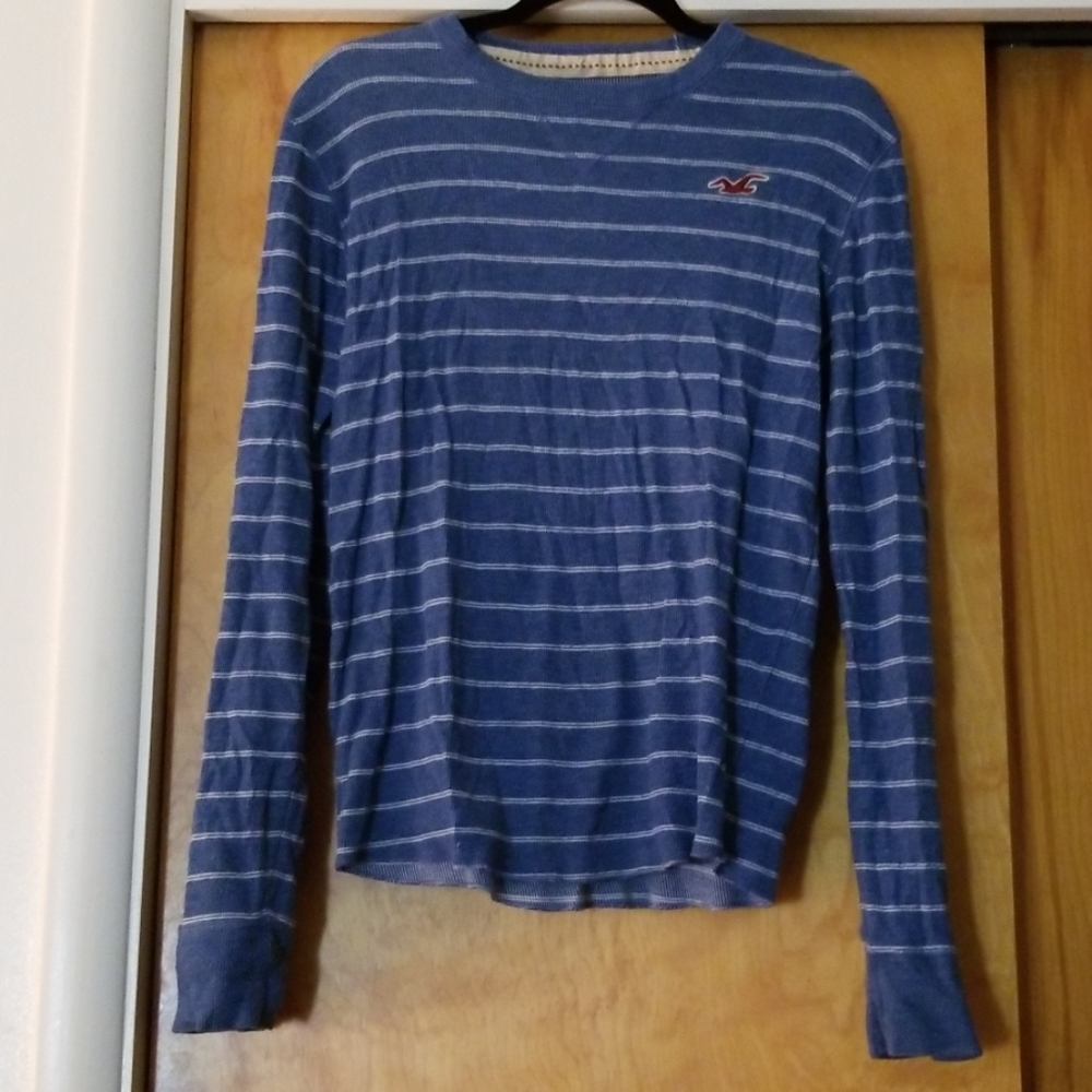 Hollister Blue and White Striped Long Sleeve Tee
